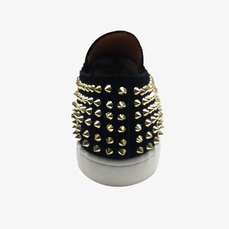 Black Suede Rivets Slip-on Sneakers
