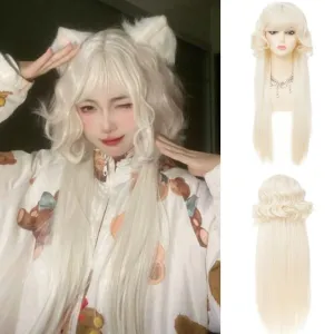 Blonde Wig with Bangs Long Curly Wigs for Women Natural fluffy Synthetic Fibre Hair Cosplay Party Anime Costume Wig