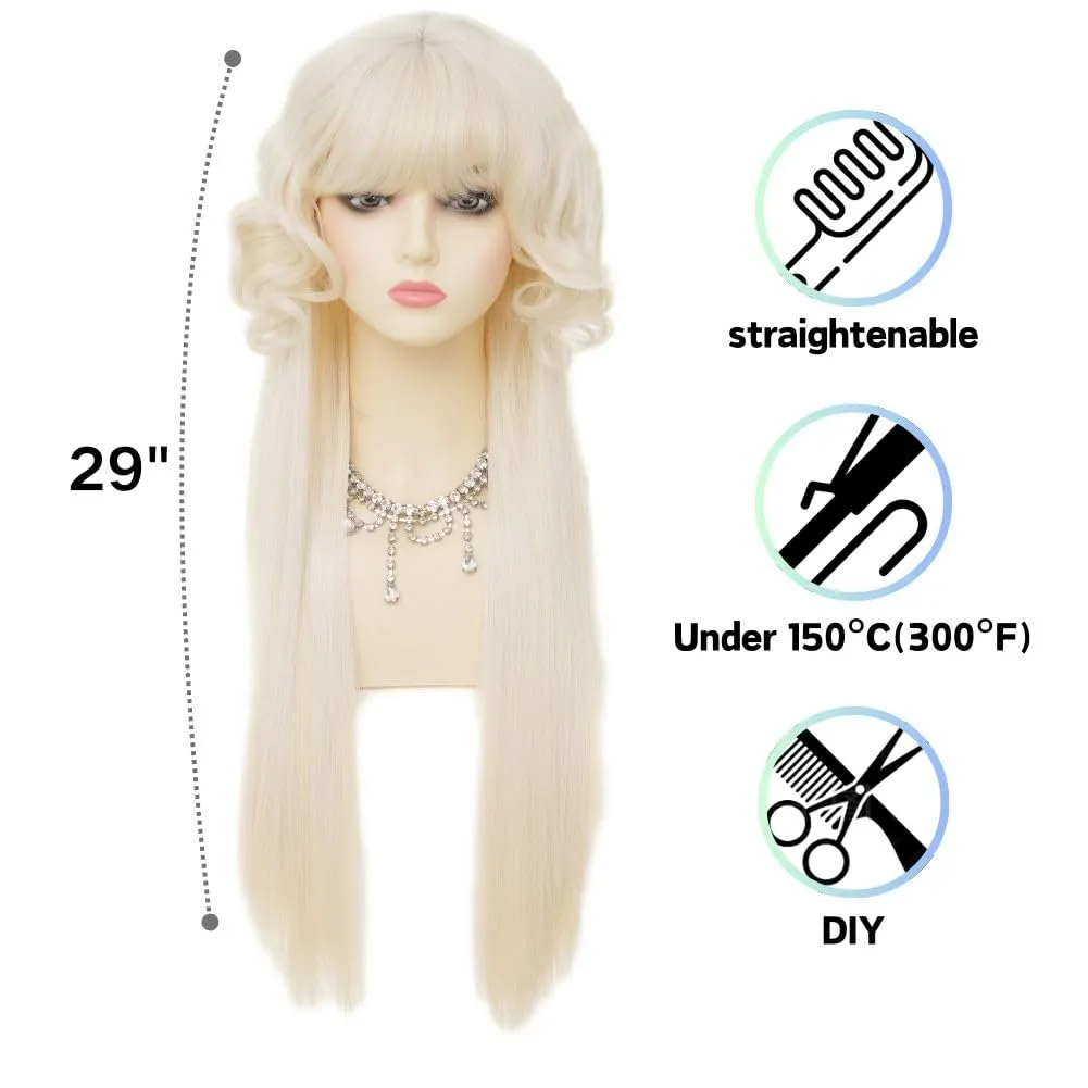 Blonde Wig with Bangs Long Curly Wigs for Women Natural fluffy Synthetic Fibre Hair Cosplay Party Anime Costume Wig