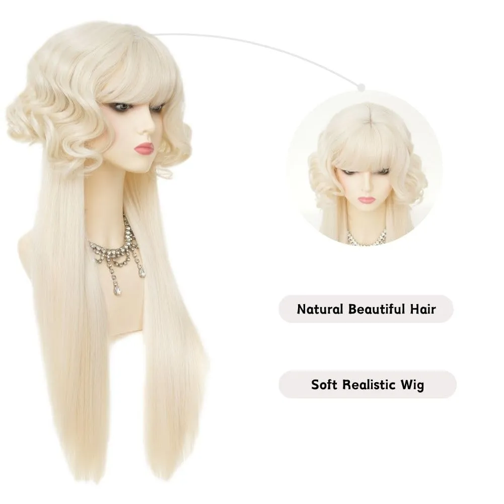 Blonde Wig with Bangs Long Curly Wigs for Women Natural fluffy Synthetic Fibre Hair Cosplay Party Anime Costume Wig