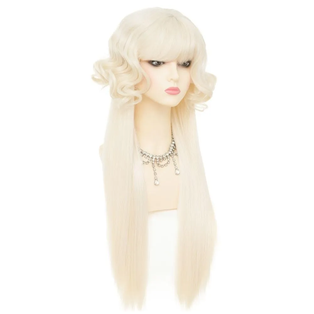 Blonde Wig with Bangs Long Curly Wigs for Women Natural fluffy Synthetic Fibre Hair Cosplay Party Anime Costume Wig