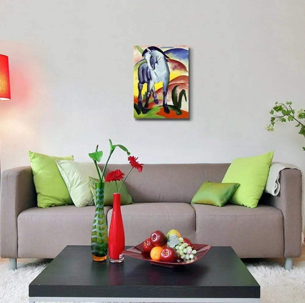 Blue Horse by Franz Marc - Canvas Wall Art Famous Fine Art Reproduction| World Famous Painting Replica on Wrapped Canvas Print Modern Home Art Wood Framed & Ready to Hang - 24" x 36"