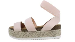 Blush Heeled Casual Soda Elastic Espadrilles Trim Sandals All-weather Spring S Platform Fashion-forward