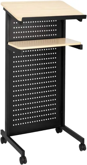 Bonnlo Mobile Wheeled Lectern Standing Podium, Portable Lecture Speech Teach Platform for Classroom Church or Ceremony, Multi-Function Reading or Laptop Desk, Table w/Tilted Top Board & Edge Stopper