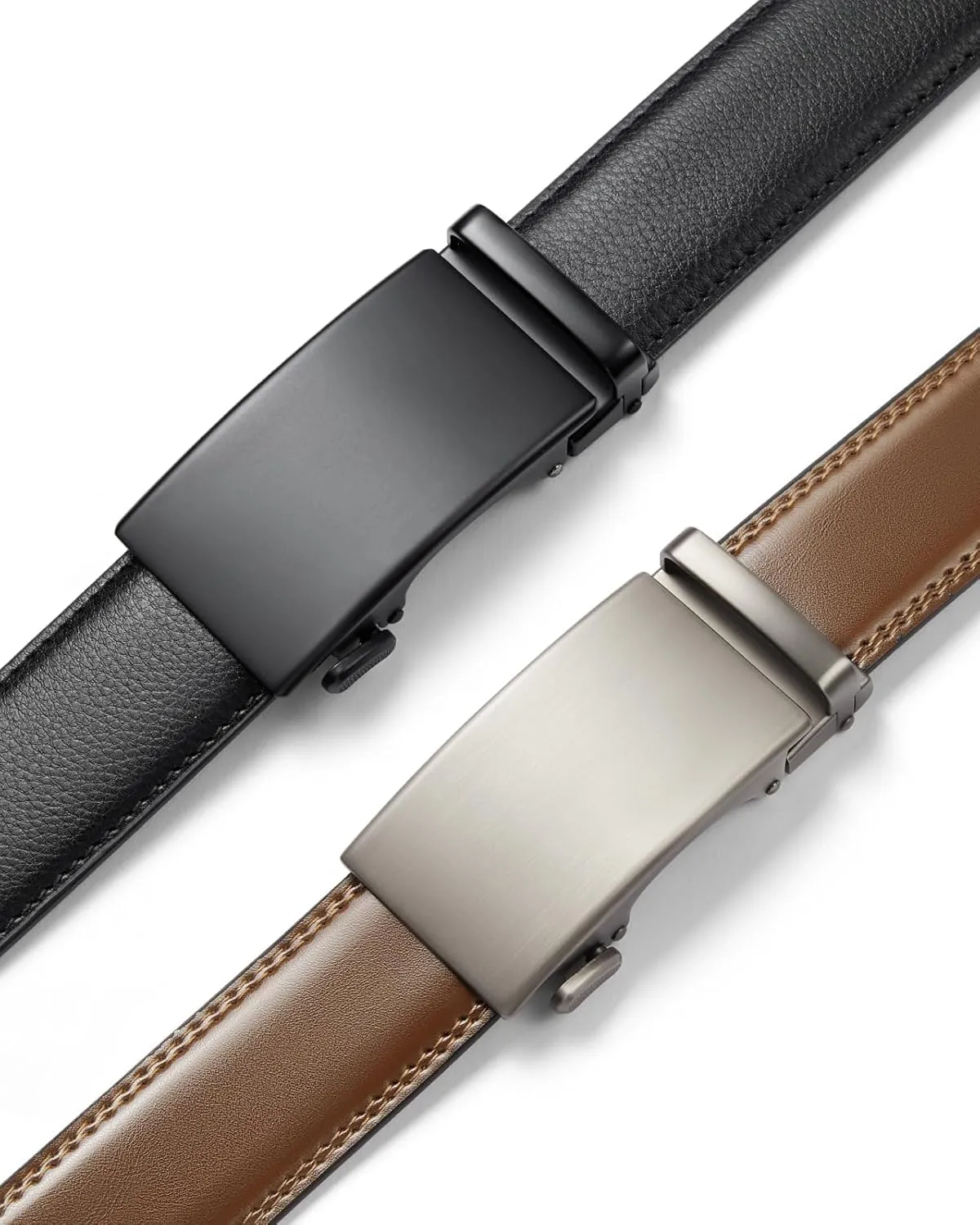 BOSTANTEN Ratchet Leather Belt For Men 2 Pack Dress and Casual with Adjustable Buckle, Trim to Fit