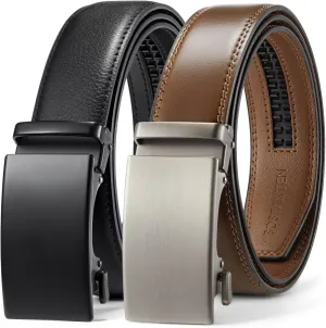 BOSTANTEN Ratchet Leather Belt For Men 2 Pack Dress and Casual with Adjustable Buckle, Trim to Fit