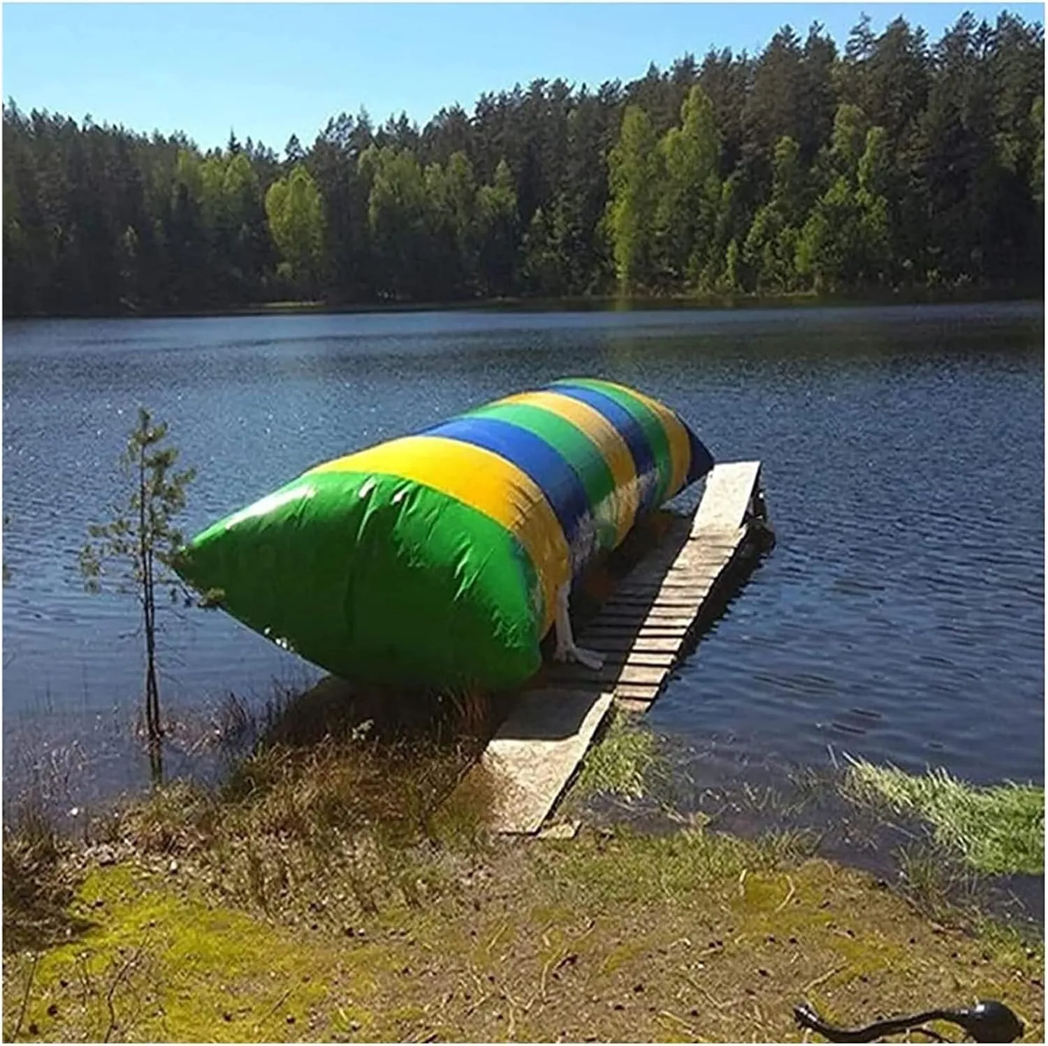 Bounce Swim Platform,Inflatable Water Trampoline, Bouncing Bed, Water Punch Off Inflatable Pillow Water Amusement Equipment(3 * 5m)