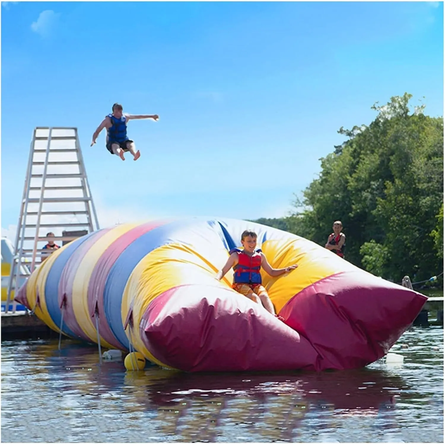Bounce Swim Platform,Inflatable Water Trampoline, Water Sports Jumping Bag Pillow, Water Lake Water Inflatable Amusement Equipment(1.5 * 5m)