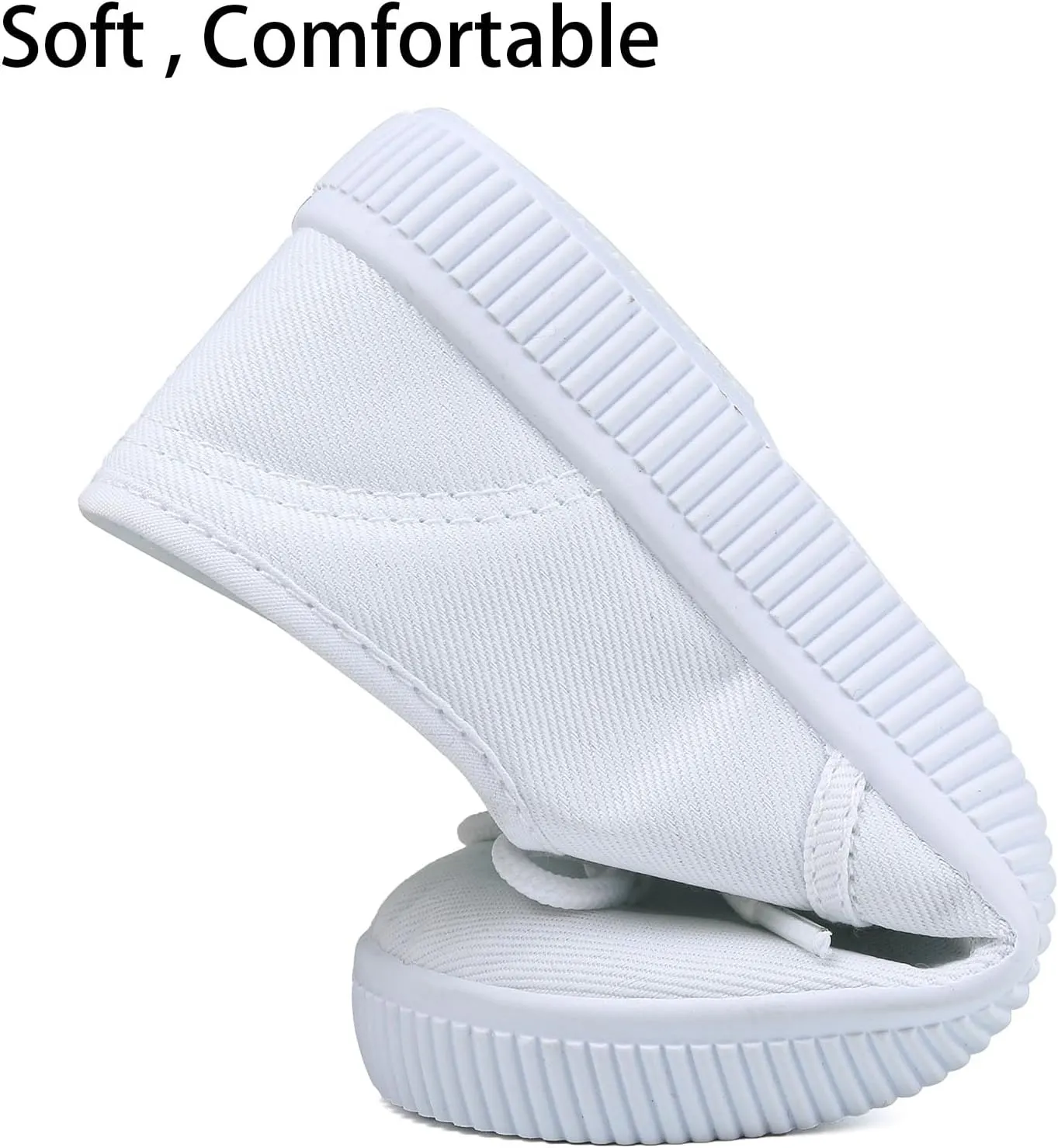 Boy's Girl's Kids White Canvas Shoes for Kids Slip-On Lightweight Sneakers Casual Skin-Friendly Walking Running Shoes(Toddler/Little Kids/Big Kids)