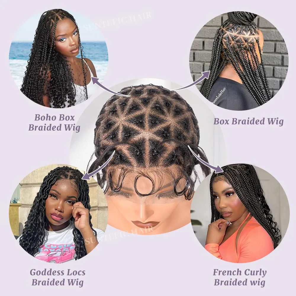 Braided Wig Cap With Baby Hair Crochet Wig Cap For Crochet Braids Hair Glueless Double Full Hd Lace Wig Caps For Black Women (Black, 79 Knots New)