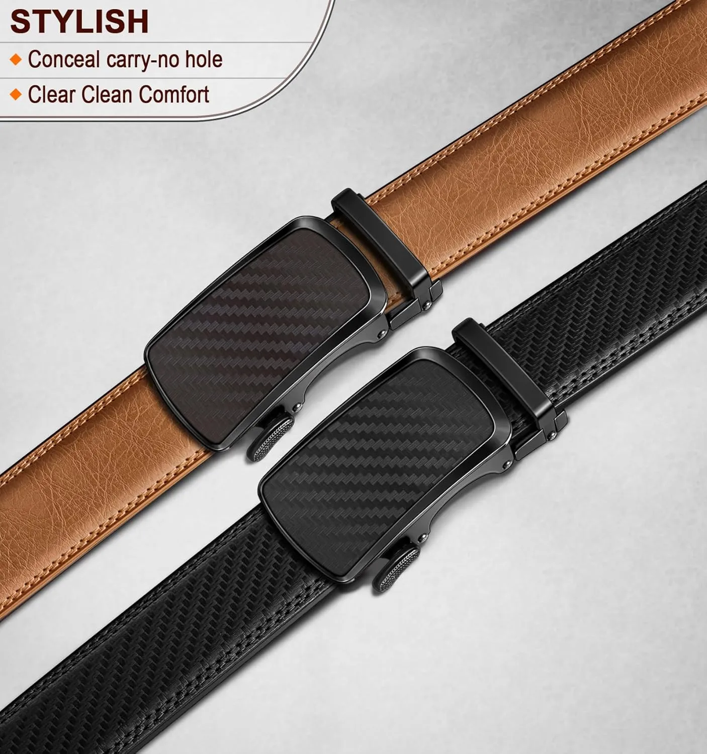 BULLIANT Men's Ratchet Belt 2 Pack-Click Leather Belt Adjustable for Men Gift 1 3/8-Cut for Perfect Fit