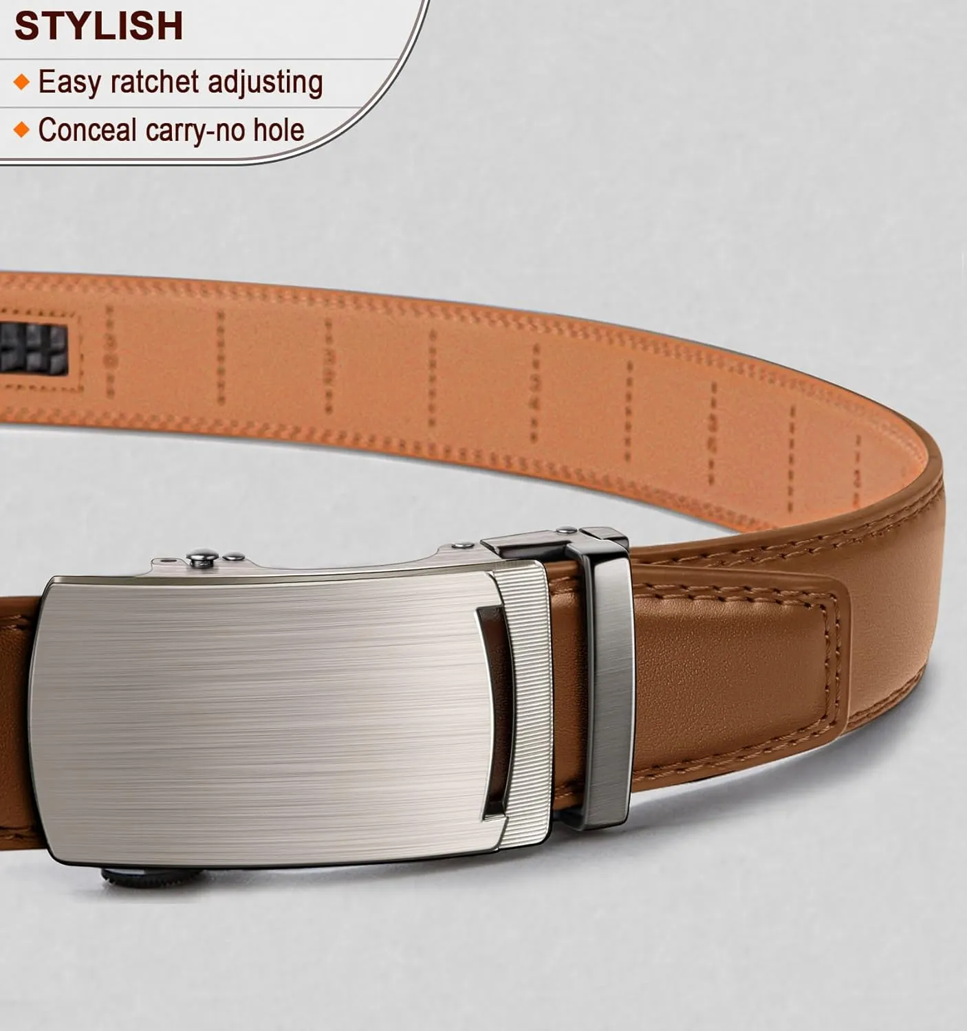 BULLIANT Mens Ratchet Belt,Leather Adjustable Slide Belt For Gift Mens Dress Casual 1 3/8",Size Adjustable