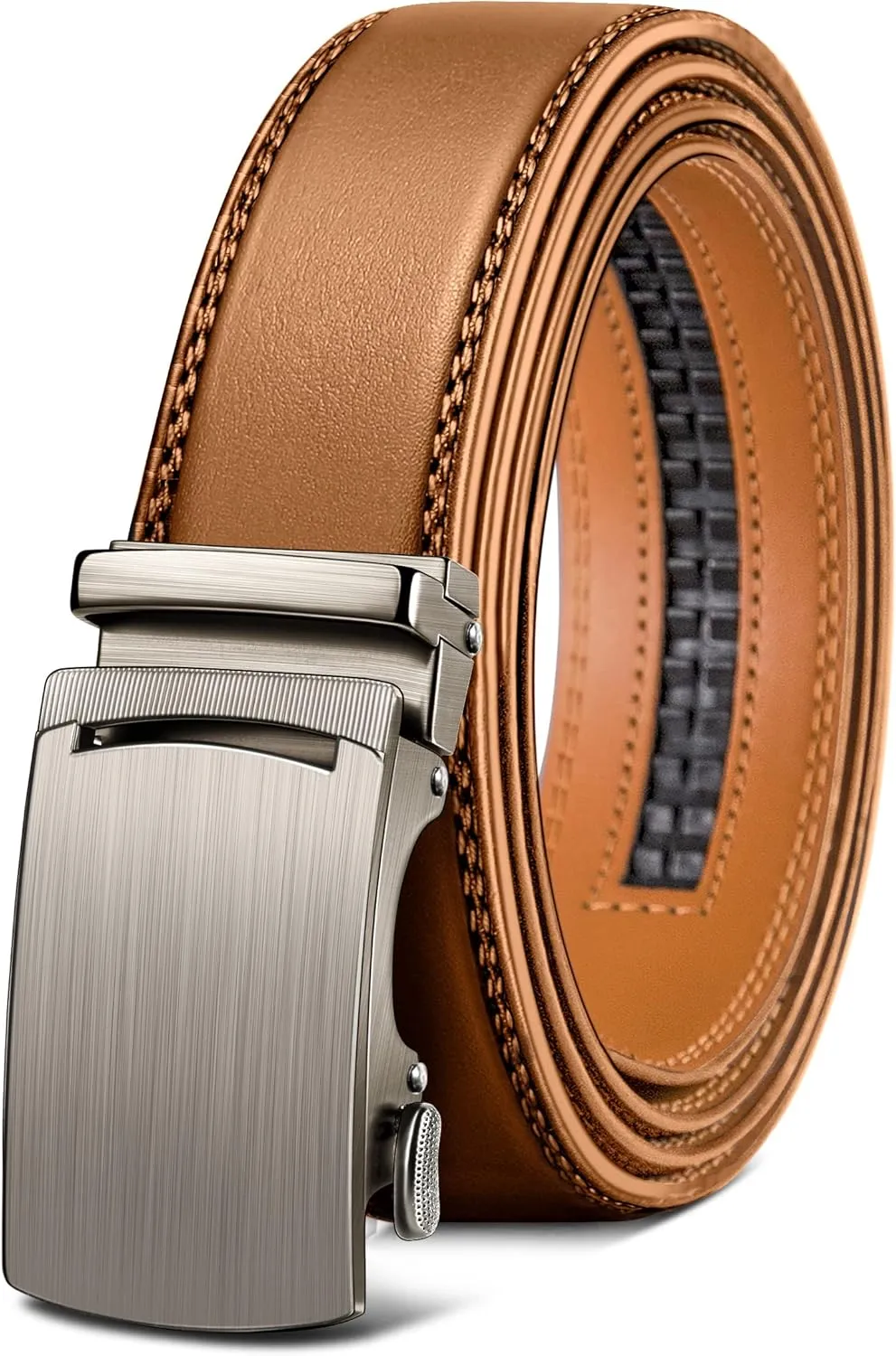 BULLIANT Mens Ratchet Belt,Leather Adjustable Slide Belt For Gift Mens Dress Casual 1 3/8",Size Adjustable