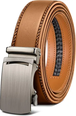 BULLIANT Mens Ratchet Belt,Leather Adjustable Slide Belt For Gift Mens Dress Casual 1 3/8",Size Adjustable