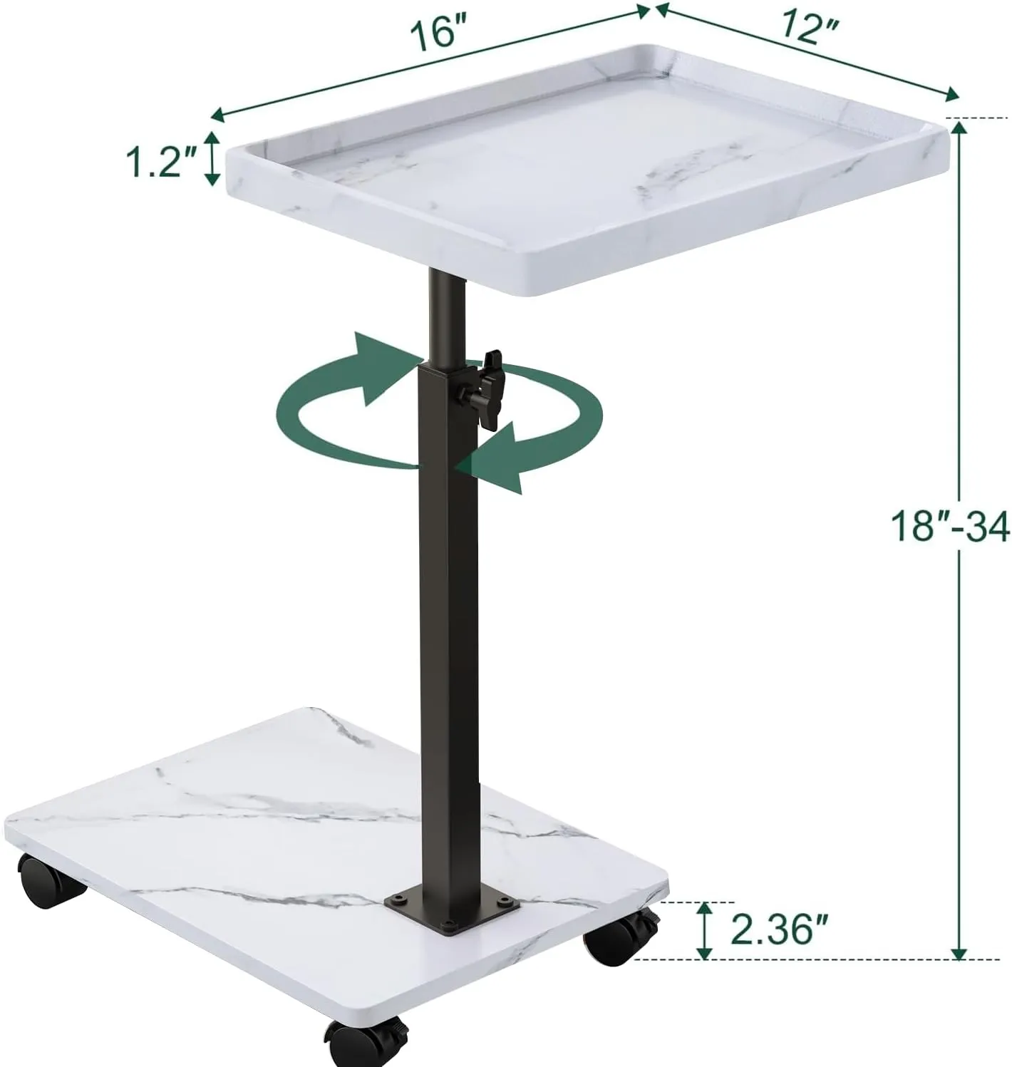 C Table End Table Adjustable Height, 360°Swivel TV Tray Table for Small Spaces, Couch Tables That Slide Under, C Shaped Side Tables Living Room and Bedroom for Sofa, Bed,Chair, Snack (White)