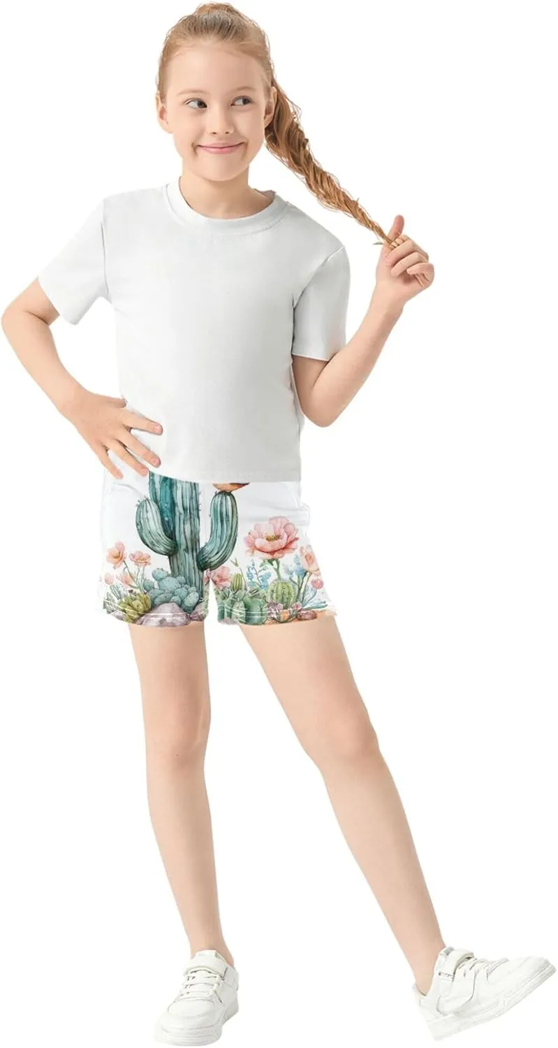 Cactus Wild Bird Floral Desert Pattern Girl Casual Shorts Athletic Shorts Pants with Pockets
