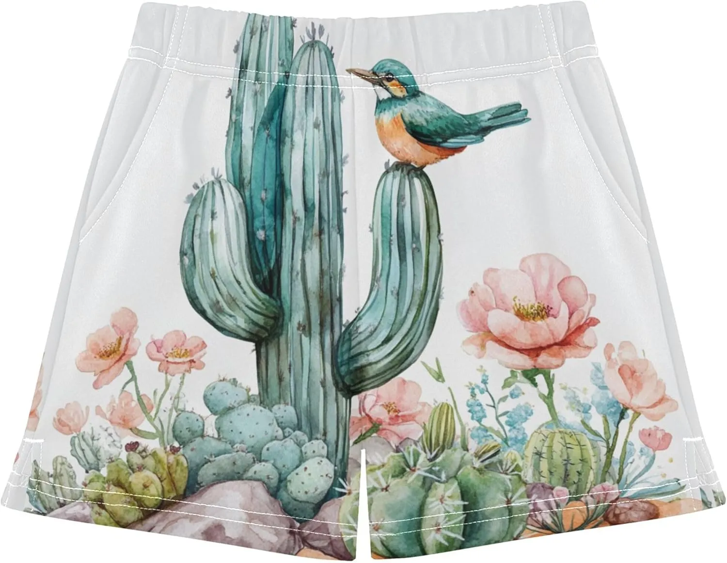 Cactus Wild Bird Floral Desert Pattern Girl Casual Shorts Athletic Shorts Pants with Pockets