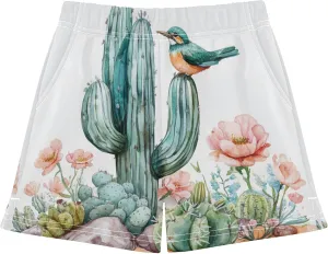 Cactus Wild Bird Floral Desert Pattern Girl Casual Shorts Athletic Shorts Pants with Pockets