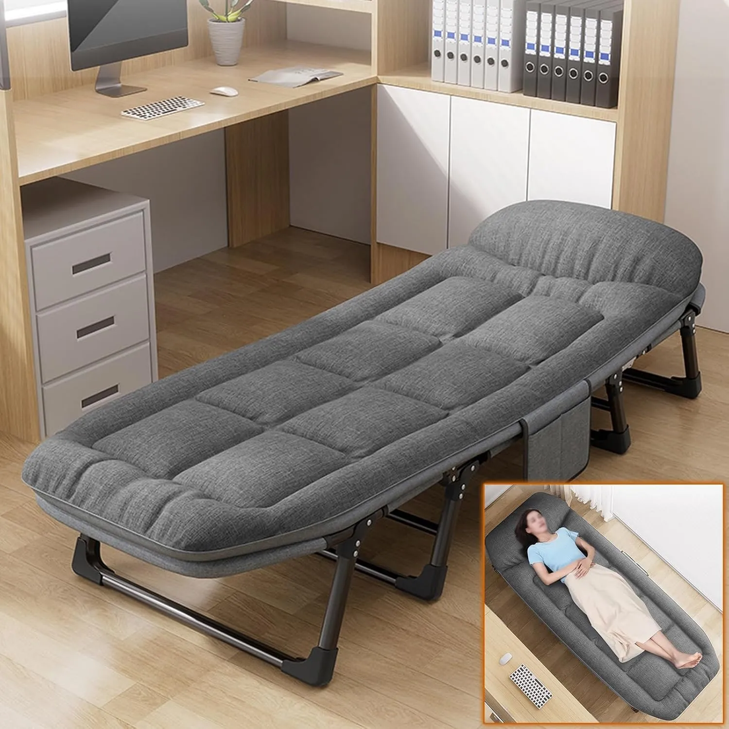 Camping Cots for Adults, 6 Positions Adjustable, Folding Camping Cot, Outdoor Portable Chaise Lounge Chair for Home Nap Beach Travel(190 * 66 * 30cm/74.8 * 26 * 11.8in)