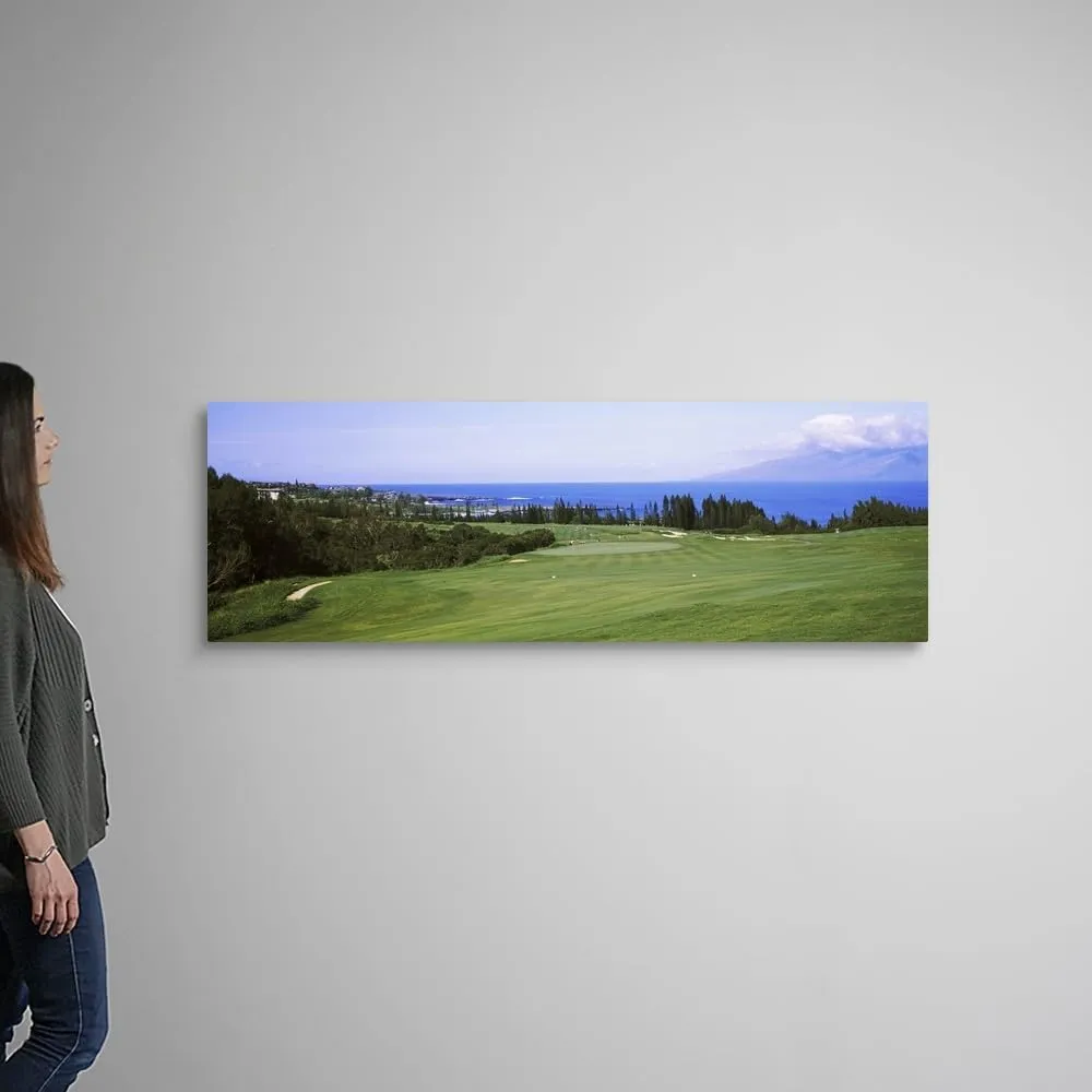 CANVAS ON DEMAND Golf Course At the Oceanside, Kapalua Golf Course, Maui, Hawaii Canvas Wall Art Print, Home Decor, Sports, United States Artwork, 60" x20in