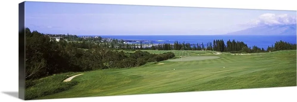 CANVAS ON DEMAND Golf Course At the Oceanside, Kapalua Golf Course, Maui, Hawaii Canvas Wall Art Print, Home Decor, Sports, United States Artwork, 60" x20in