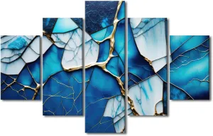 Canvas Wall Art Decor Abstract Wall Art Ice Blue Glass Abstract Poster Prints on Canvas 5 Panel Modern Minimalist Canvas Artwork for Men Lady Home Wall Decor Stretched Ready to Hang 60x40 in