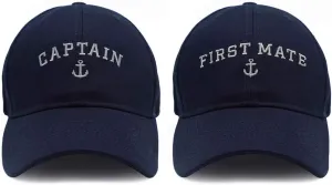 Captain Hat & First Mate | Matching Skipper Boating Baseball Caps | Nautical Marine Sailor Navy Hats