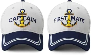Captain Hat & First Mate | Matching Skipper Boating Baseball Caps | Nautical Marine Sailor Navy Hats
