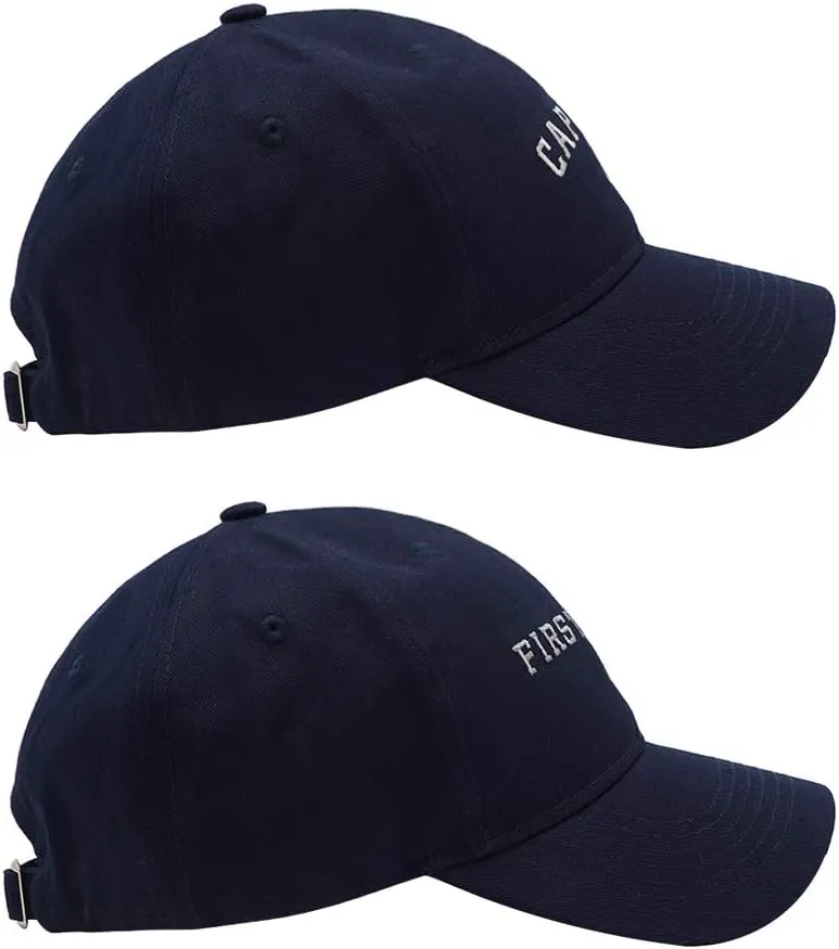 Captain Hat & First Mate | Matching Skipper Boating Baseball Caps | Nautical Marine Sailor Navy Hats