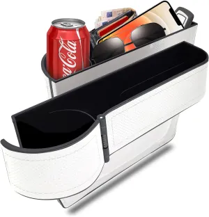 Car seat gap filler organizer, 2 Pack multifunctional car seat organizer, car console side storage box can Holders phone, sunglasses, car keys, change (White)