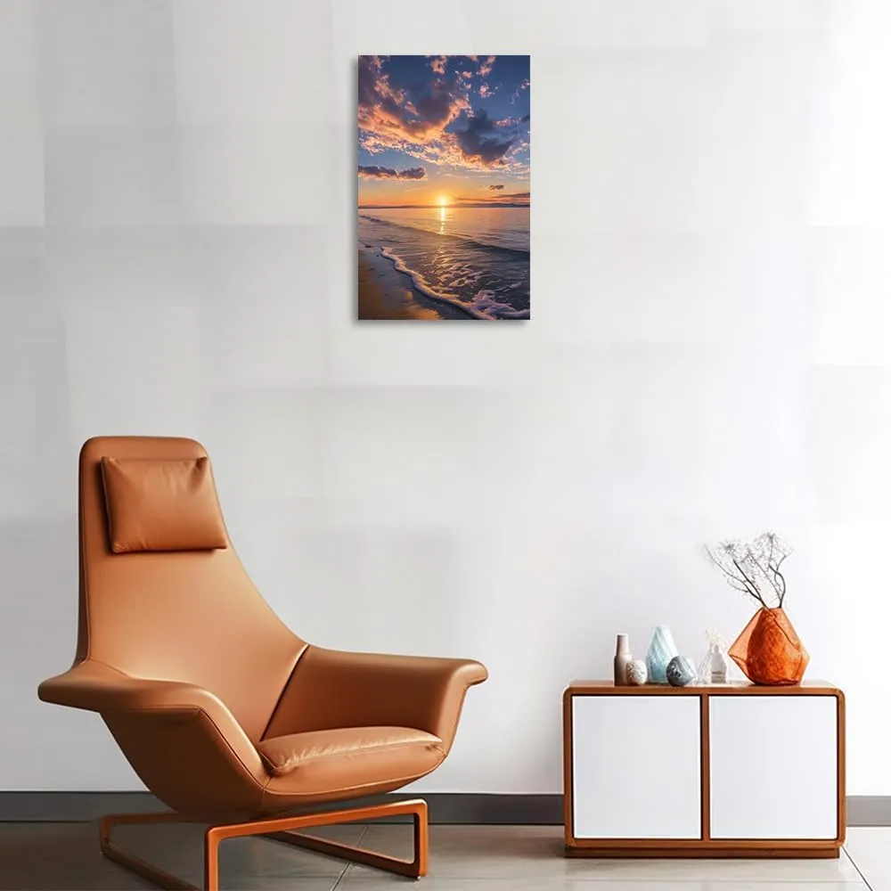 CGXLB Beach Wall Art Decor Beachy Pictures Large Canvas Print Picture Sunrise Nature Large Coasta Canvas Ocean Wall Prints Sunset Ocean Waves Photography for Living Room Bedroom and Office12 x18
