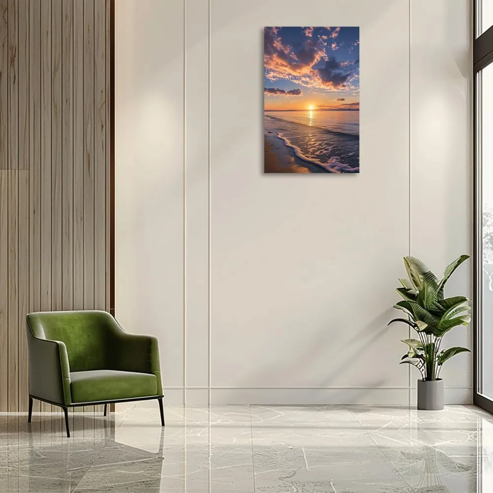 CGXLB Beach Wall Art Decor Beachy Pictures Large Canvas Print Picture Sunrise Nature Large Coasta Canvas Ocean Wall Prints Sunset Ocean Waves Photography for Living Room Bedroom and Office12 x18