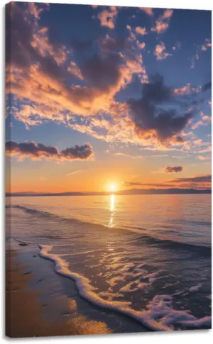 CGXLB Beach Wall Art Decor Beachy Pictures Large Canvas Print Picture Sunrise Nature Large Coasta Canvas Ocean Wall Prints Sunset Ocean Waves Photography for Living Room Bedroom and Office12 x18