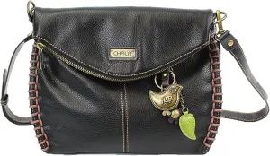 Chala Charming Crossbody Bag With Flap Top and Zipper Black Cross-Body Purse or Shoulder Handbag with Metal Chain - Bird