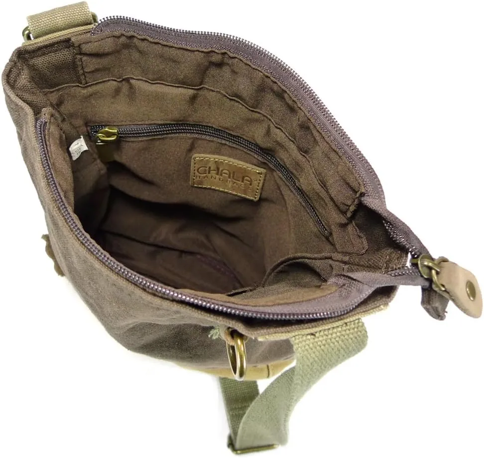 CHALA Handbags Brown/Olive Canvas Patch Cross-body Messenger Bags with 2021 new Key-fob