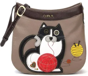Chala Handbags Fat Cat Crescent Crossbody Handbag Purse, Cat Mom