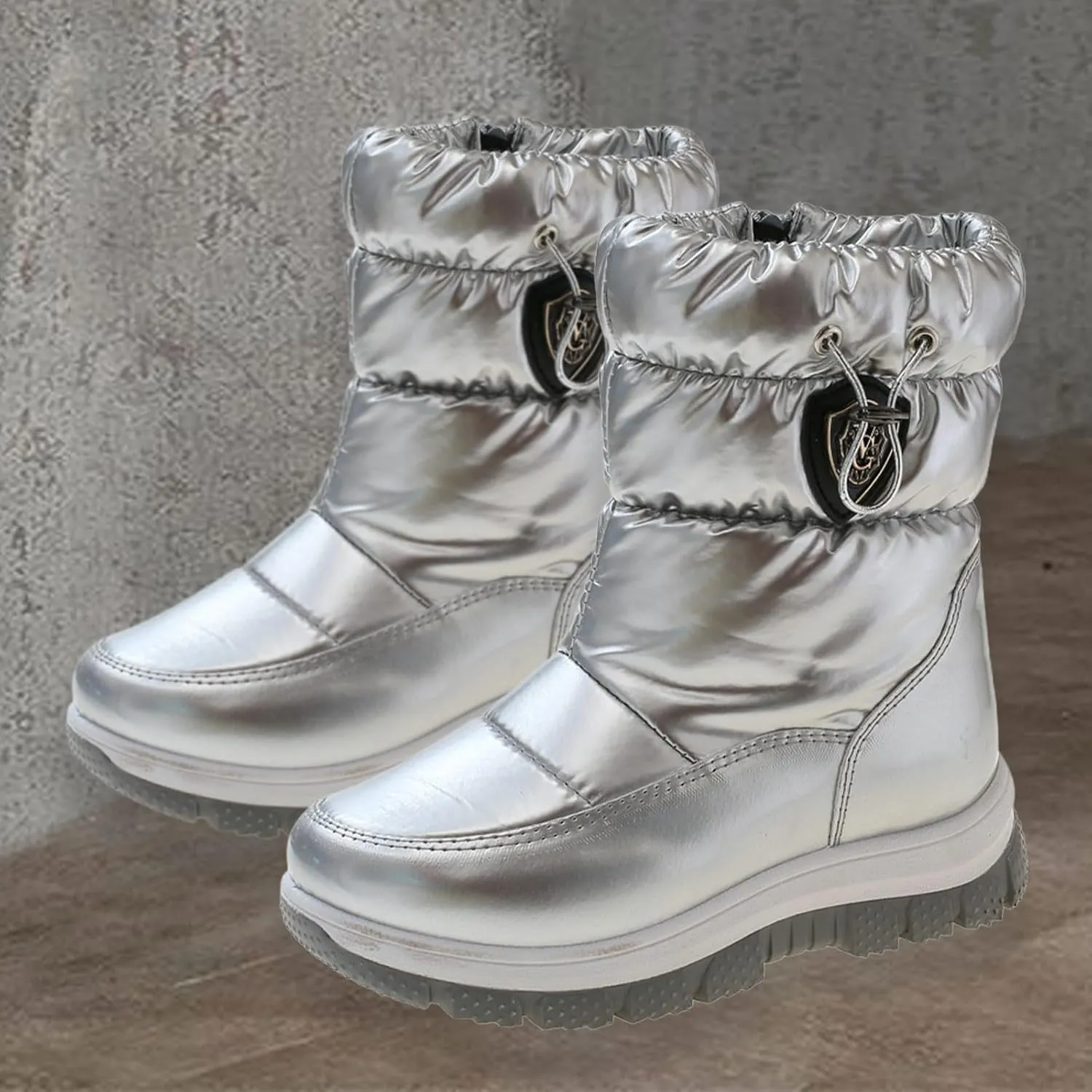 Childrens Thick Snow Boots Kids Fashion Outdoor Ski Shoes Winter 𝐖aterproof Comfy Warm Leather Flat Booties Ankle