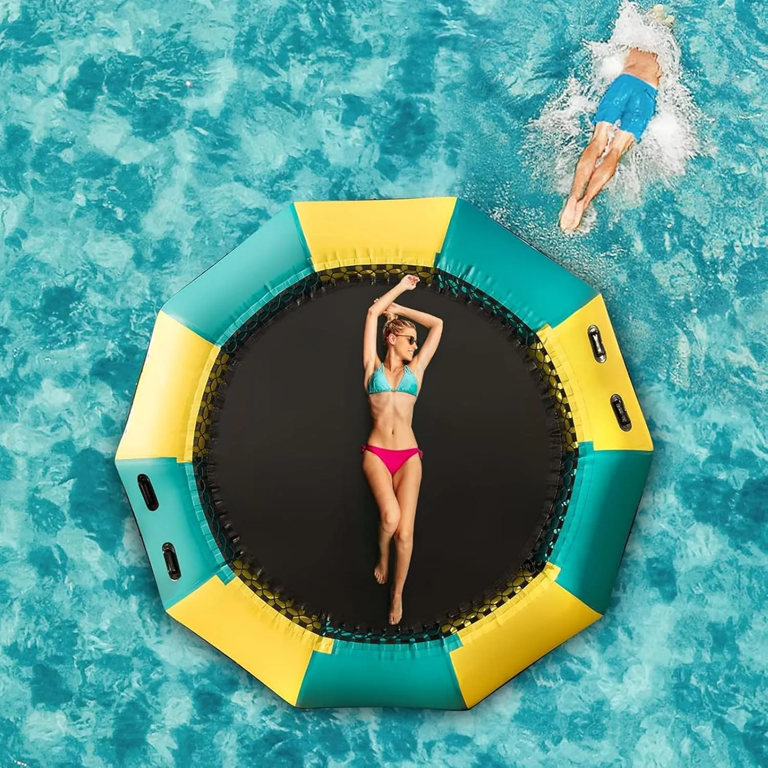 Children's Water Inflatable Floating Toy Trampoline Trampoline Ocean Ball Pool Amusement Park Adult Weight Loss Trampoline,10FT/3M