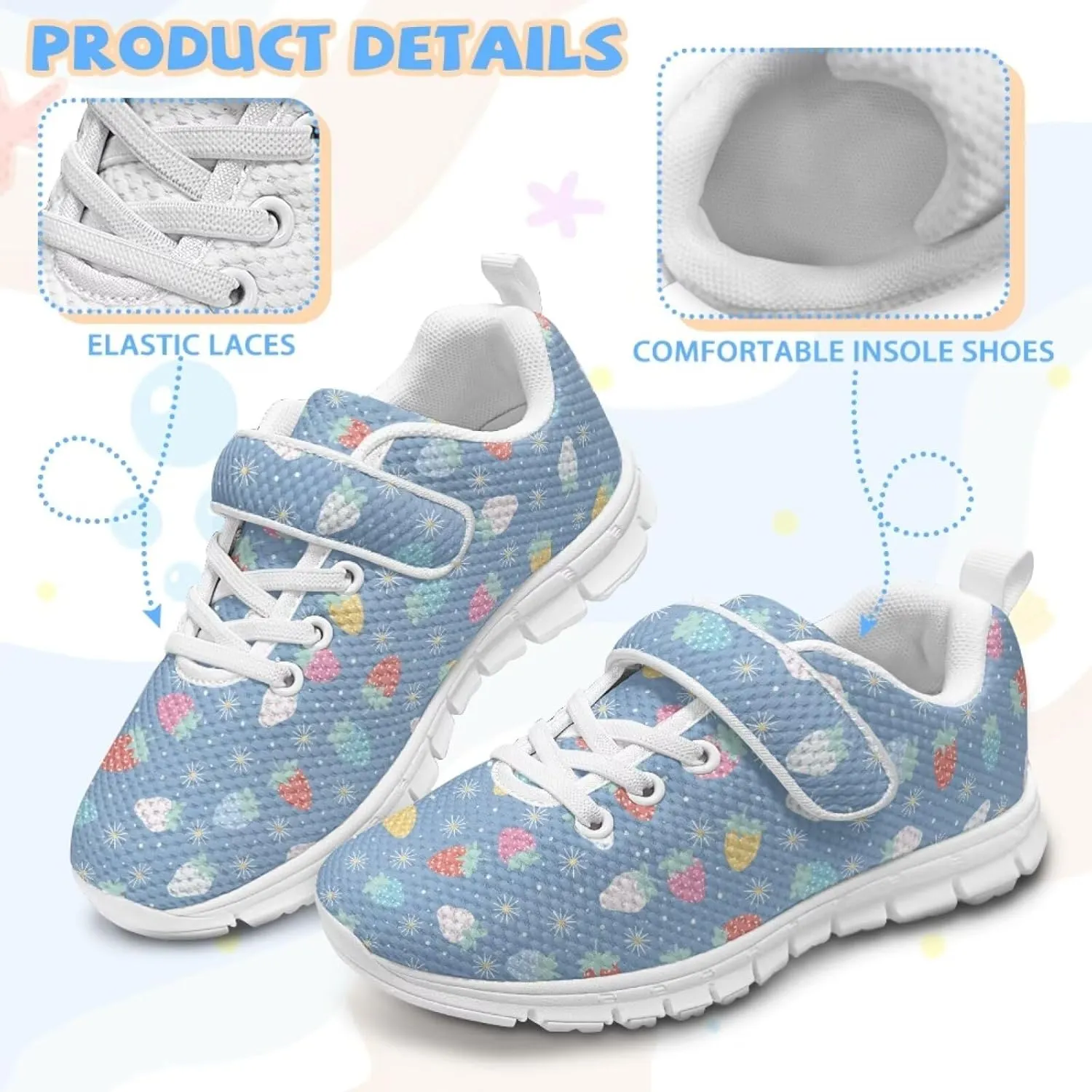 Coloranimal Kids Sneakers Walking Shoes Sports Shoes for Girls Slip On Sneakers Running Shoes Single Buckle Lace Up Shoes