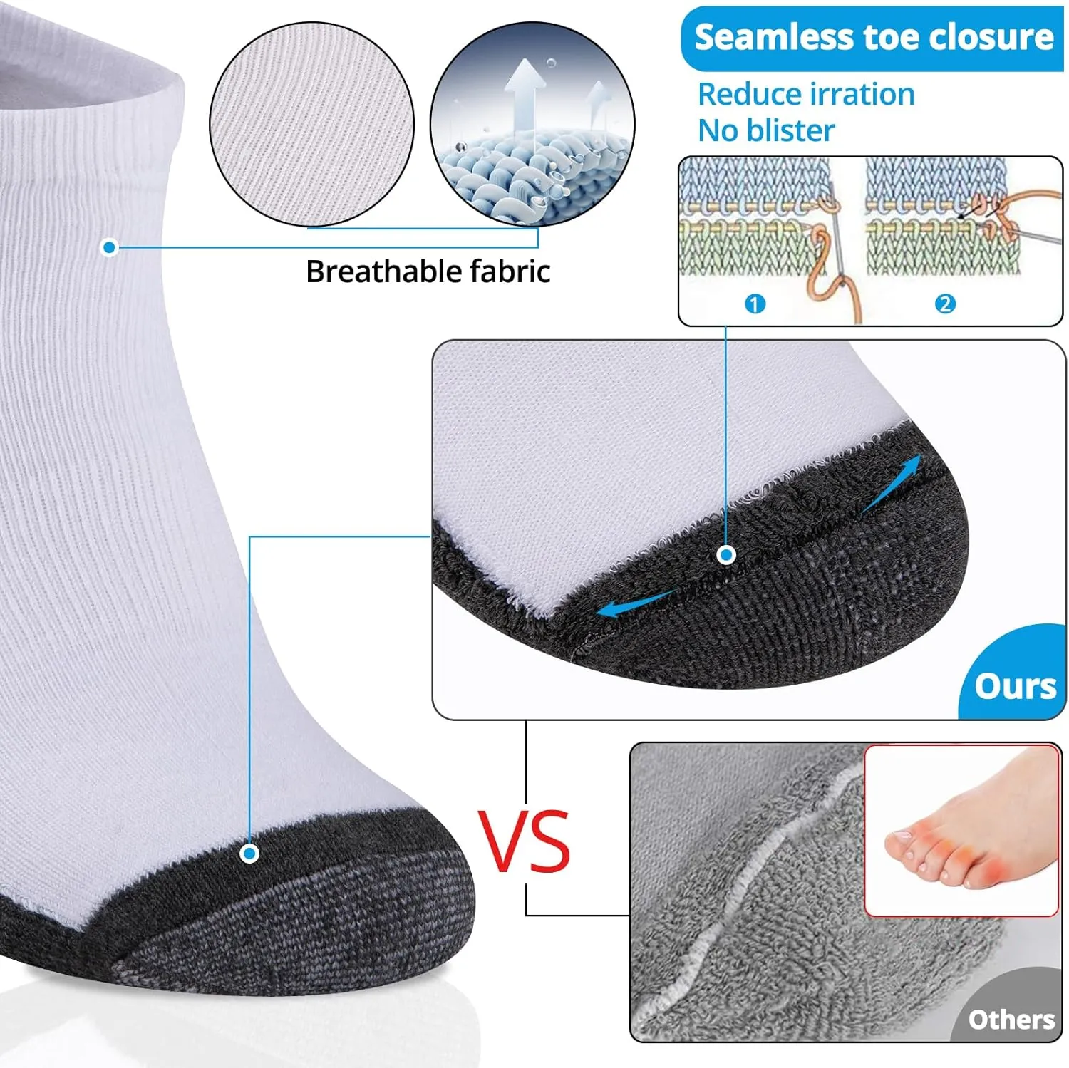 COOVAN 10 Pairs Mens Ankle Socks Men 10 Pack Low Cut Comfort Cushion Casual Socks