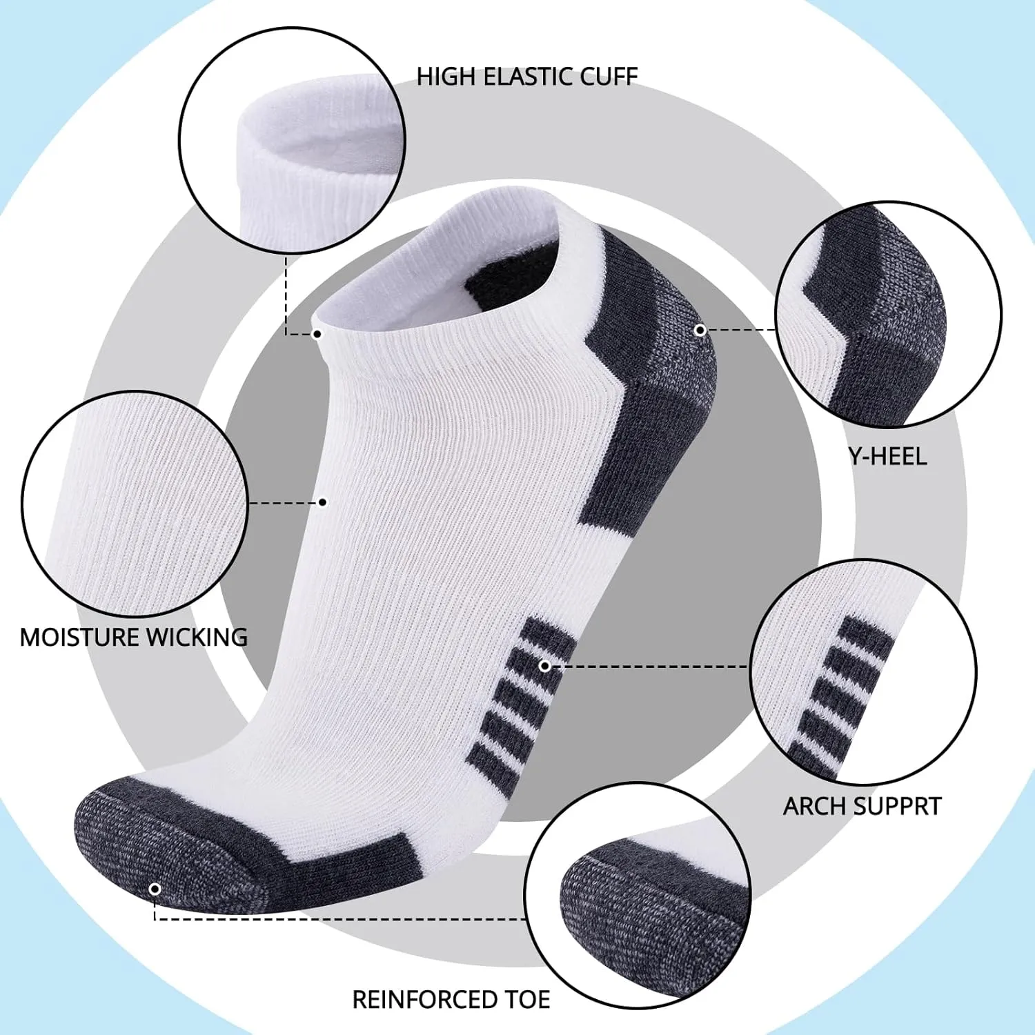 COOVAN 10 Pairs Mens Ankle Socks Men 10 Pack Low Cut Comfort Cushion Casual Socks