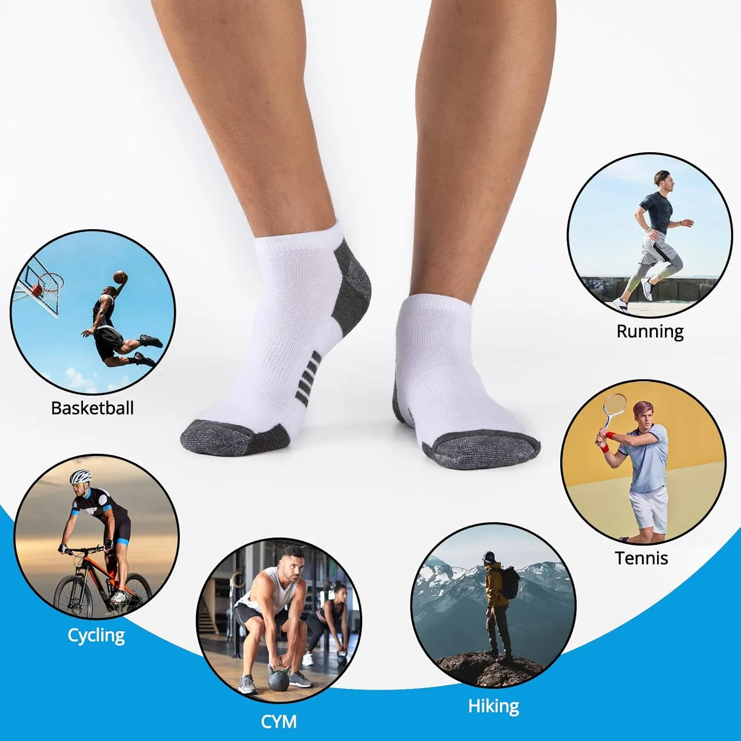 COOVAN 10 Pairs Mens Ankle Socks Men 10 Pack Low Cut Comfort Cushion Casual Socks