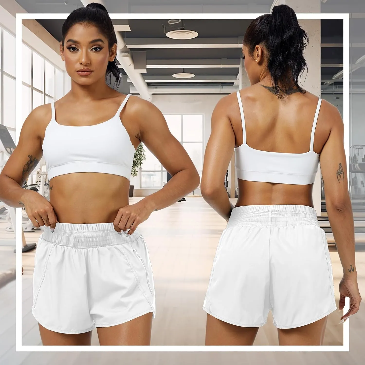 Coume 3 Pack Women's 2 in 1 Running Shorts with Zipper Pockets 2.5" High Waisted Quick Dry Athletic Workout Gym Summer Shorts