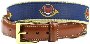 COUNTRY CLUB PREP Fox and Horn Leather Tab Belt in Navy on Khaki Canvas