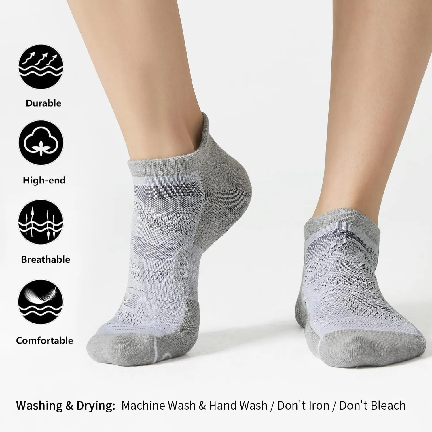 CS CELERSPORT 6 Pack Men's Running Ankle Socks with Cushion, Low Cut Athletic Sport Tab Socks
