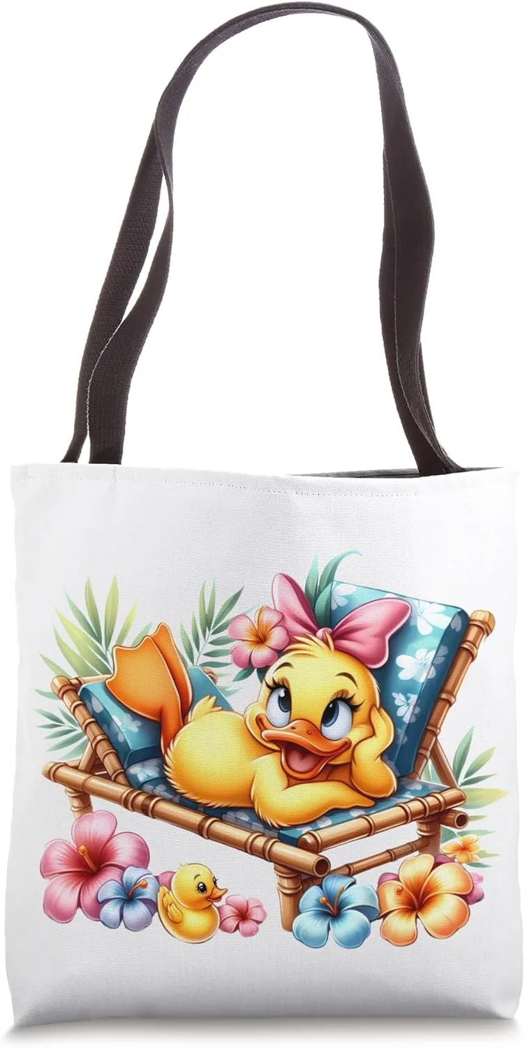Cute Tropical Duck On Wellness Lounger Tote Bag