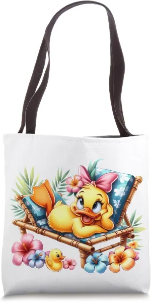 Cute Tropical Duck On Wellness Lounger Tote Bag