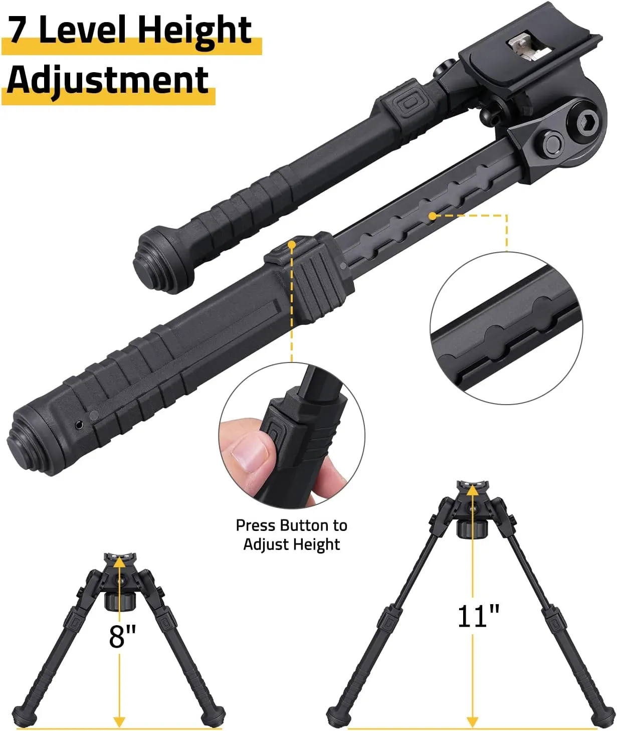 CVLIFE Tactical Rifle Bipod for Rifle Designed to Mount to Sling Swivel Stud, Made of Aluminum and High-Strength Polymer with Adjustable Height and Angle, Solid and Stable for Hunting and Shooting