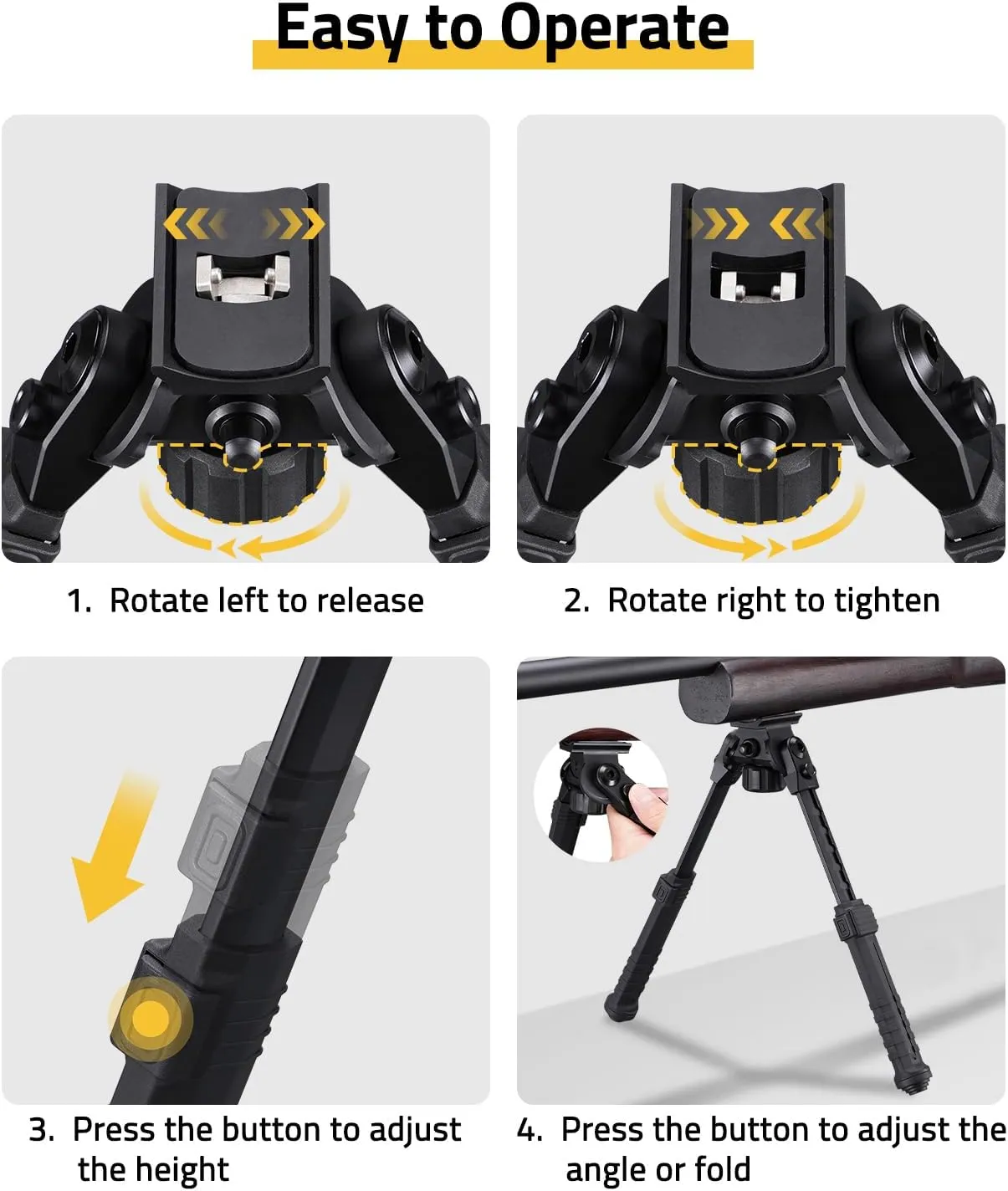 CVLIFE Tactical Rifle Bipod for Rifle Designed to Mount to Sling Swivel Stud, Made of Aluminum and High-Strength Polymer with Adjustable Height and Angle, Solid and Stable for Hunting and Shooting