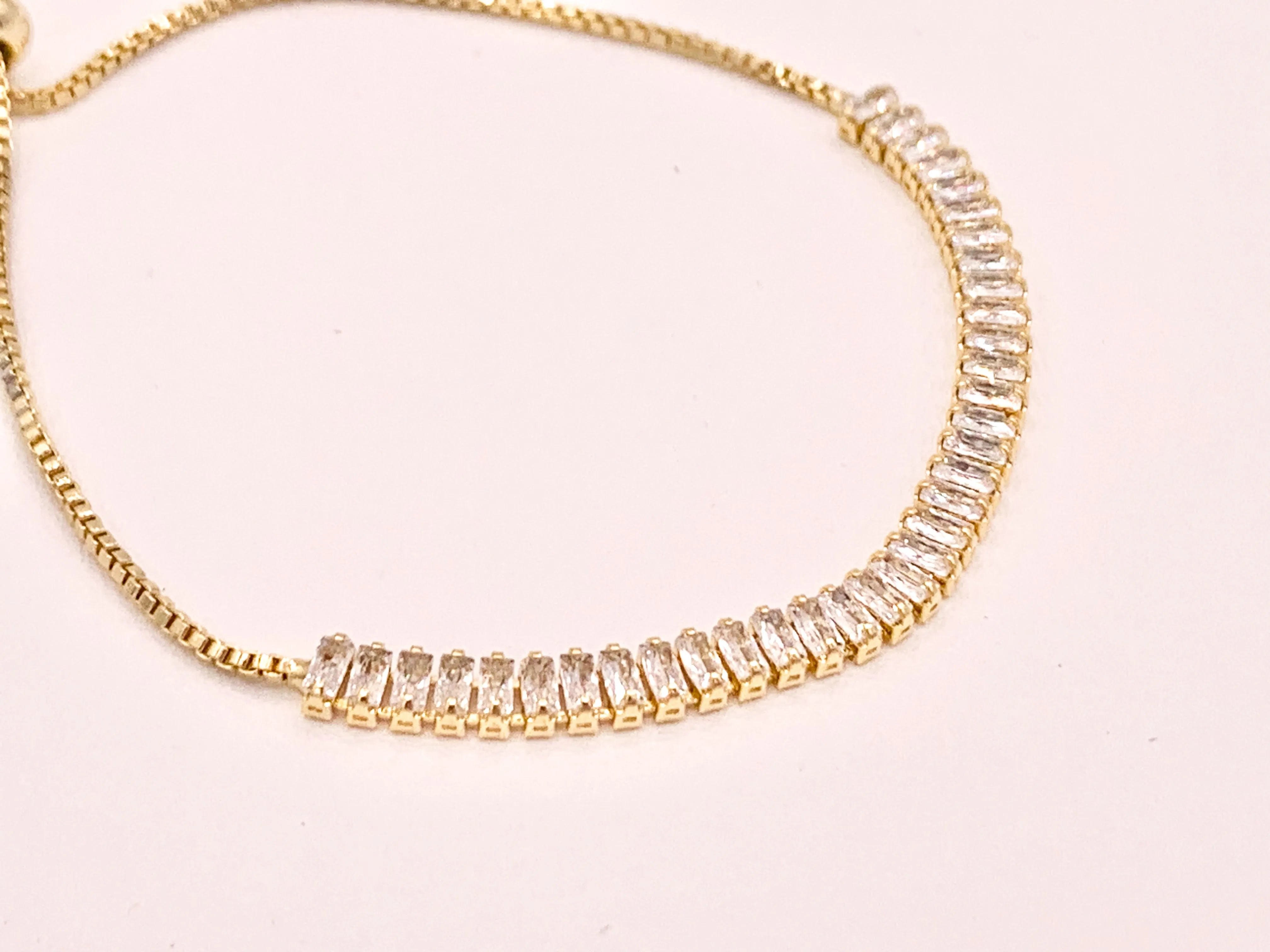 Dainty Baguette Cut CZ Pave Rhinestone Box Chain Dainty Slide Adjustable Bracelets 4 pcs